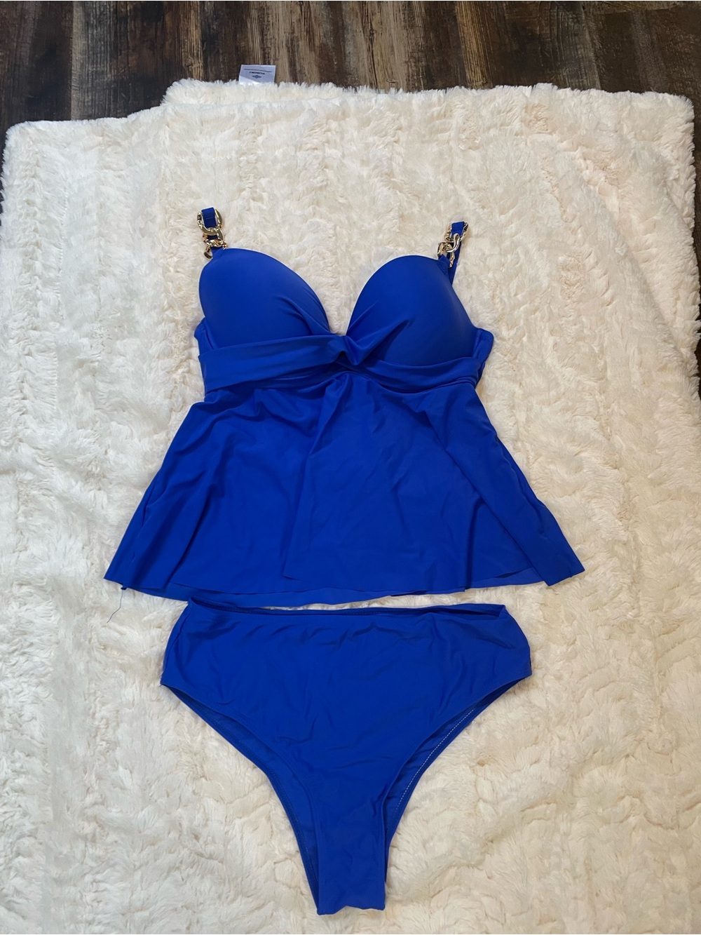 Source Unknown Royal Blue Tankini Swimsuit Set. 38DD padded. Large full coverage